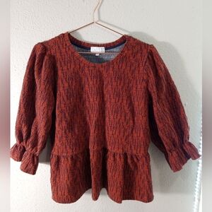 Women's RO&DE Flare Sleeve Peplum Orange & Navy Blue Top sz Large Petite